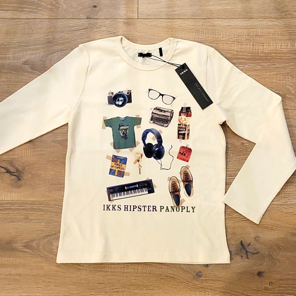 NWT IKKS Boys Long Sleeve Cream Tshirt size 6